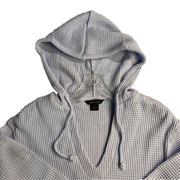 Moda International Womens Baby Blue Long Sleeve Waffle-Knit Hooded Sweater Sz XS - Picture 4 of 12